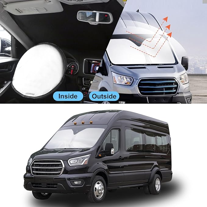 YYCKE Windshield Sun Shade Accessories Compatible with 2022 2023 2024 2025 E-Transit for Ford Foldable Sunshade Sun Visor Blocks UV