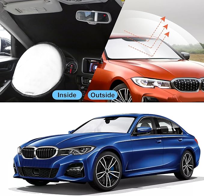 YYCKE Windshield Sun Shade Accessories Compatible with 2013-2018 3 Series/F30/F31/F80/M3 for BMW Foldable Sunshade Sun Visor Blocks UV