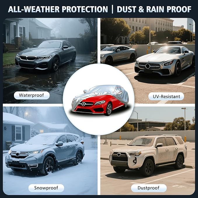 Car Cover Waterproof All Weather for Mercedes-Benz C-Class 2008-2025,All-Around Fastening and 4 Upgrades, 30s Quick-Install for Car Cover
