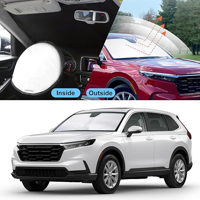 YYCKE Windshield Sun Shade Accessories Compatible with 2023-2024 2025 CRV SUV, LX, EX, EX-L, Sport Hybrid, Touring for Honda Foldable Sunshade Sun Visor Blocks UV