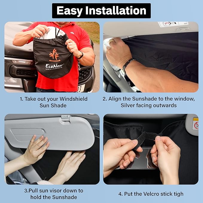 EcoNour Windshield Sunshade for Nissan Leaf 2011–2017 | Custom Fit Front Window Sun Shade | Blocks Harmful UV Rays & Reduces Heat | Foldable Sun Visor with Storage Pouch