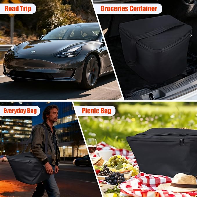 for Tesla Model Y Frunk Cooler Organizers, AYAMAYA Insulated & Leak Proof Camping Coolers, Portable Front Trunk Storage Bags with Lid and Strap for Tesla Model Y Accessories, Set of 2