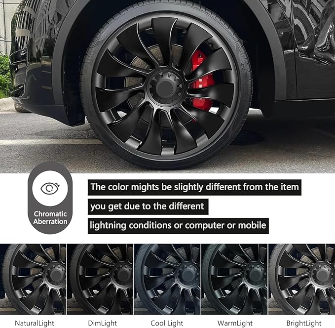 Wheel Rim Protect for Tesla Model Y 21" (2020-2024), Easy-Install Hubcaps Wheel Cover, Scratch-Resistant Car Tire Trim Rings, Stylish Design for Induction Wheels, Gunpowder 4Pcs Model Y Accessories