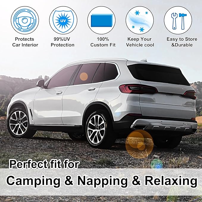10PCS Windshield Sun Shade Custom Fit for 2019 2020 2021 2022 2023 2024 2025 BMW X5 Accessories Foldable Sunshade Side Rear Window Shade Cover Full Set Privacy Protection Keeps Car Cool
