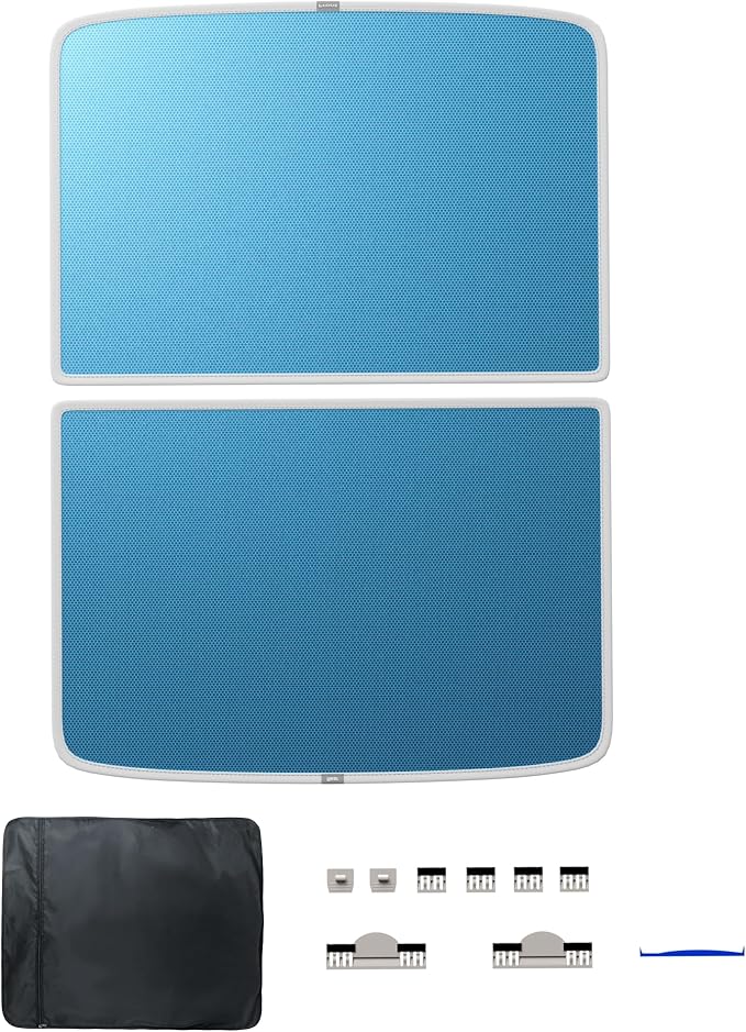 Upgraded Magnetic Sunshade for Tesla Model Y 2020-2025, Honeycomb Nano-Ceramic Ice Film Roof Sunshade, 100% Blackout Thermal Barrier, No Sagging & Anti-Wrinkle, 2-Piece Set, Blue