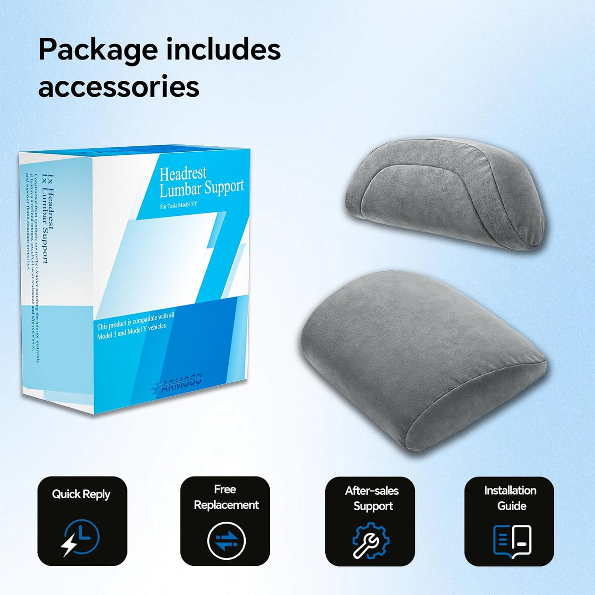 Car Headrest Pillow & Lumbar Support Pillow Set for Tesla Model 3/Y/S/X Accessories, Suede Memory Foam Neck & Back Support, Removable Washable Cover - 2PCS