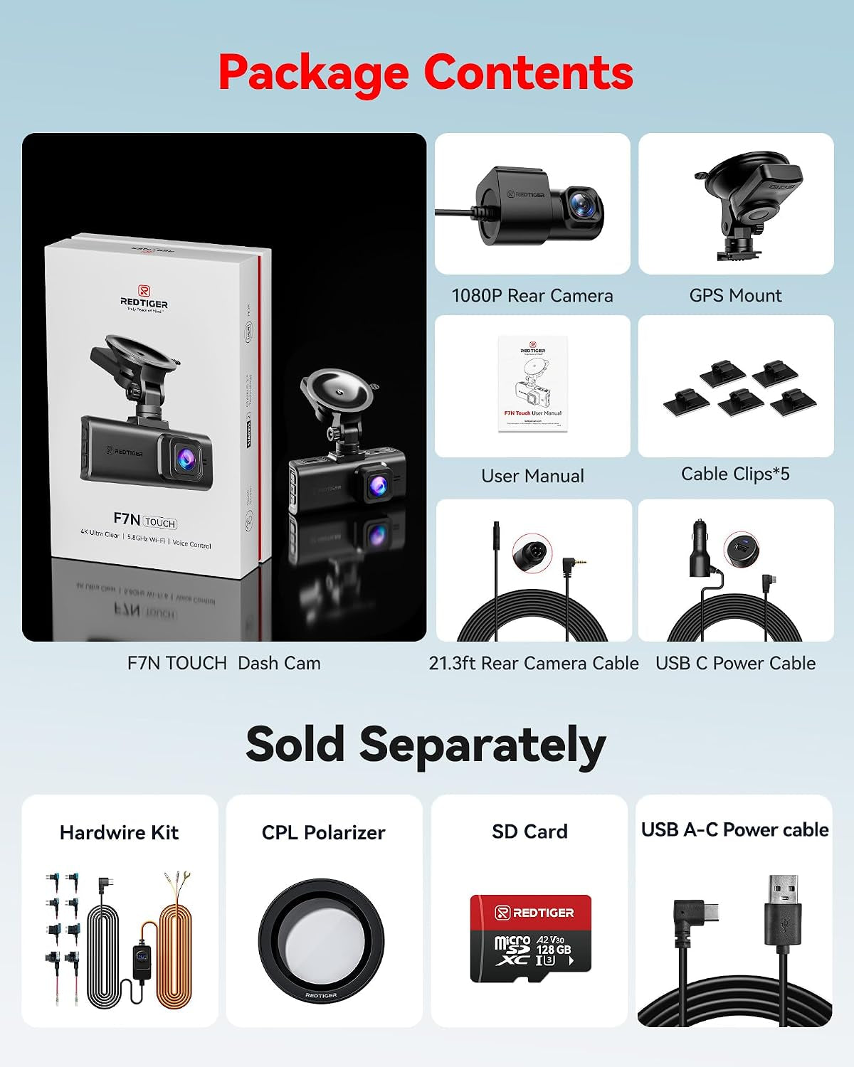 4K STARVIS 2 Dashcam Front Rear, 5Ghz Wifi 20Mb/S, Voice Control