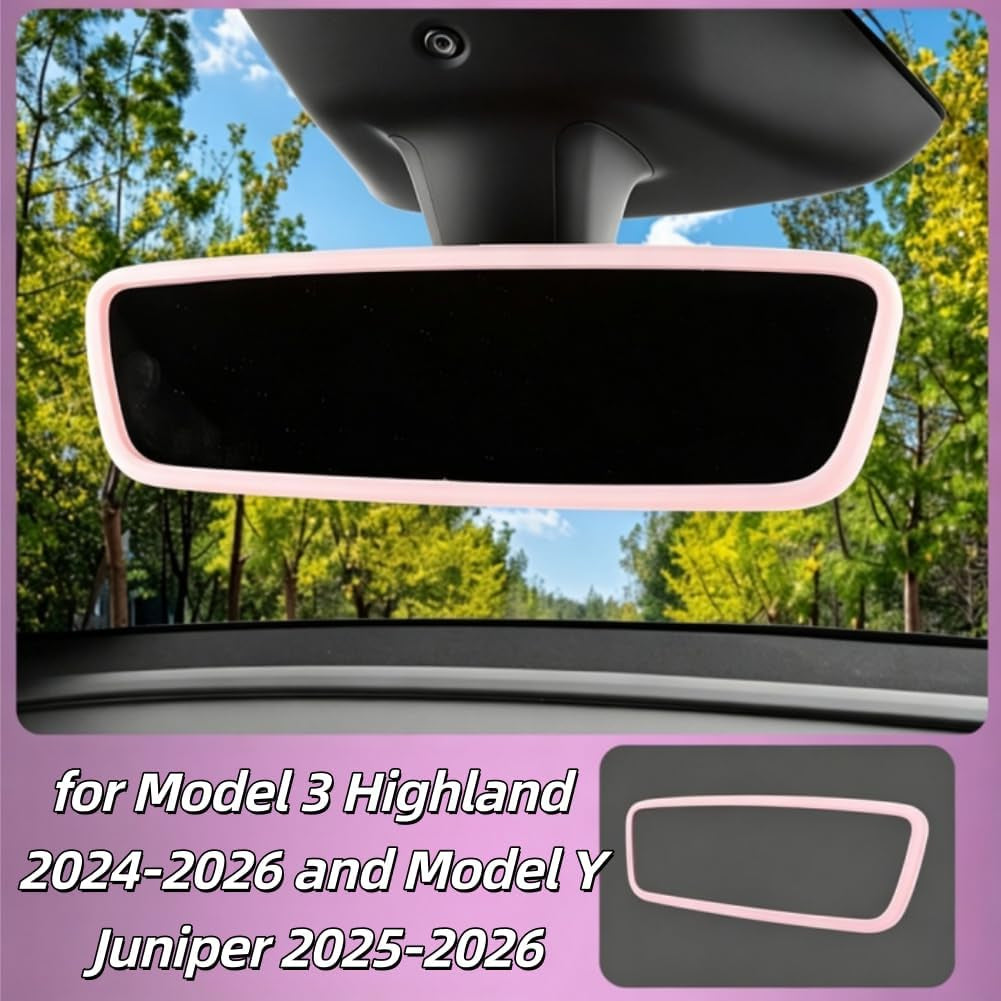4PCS Silicone Interior Accessories for Tesla Model Y Juniper/Model 3 Highland Including Center Console Mat Cup Holder Insert Screen Edge Protector Frame Mirror Frame Protector (Pink)