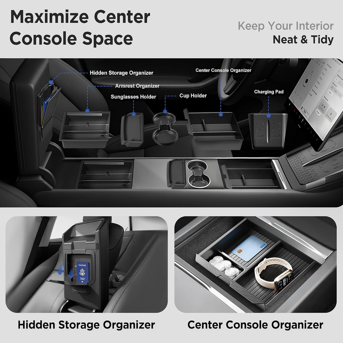 8PCS Console Organizer for Tesla Model Y/3 Accessories