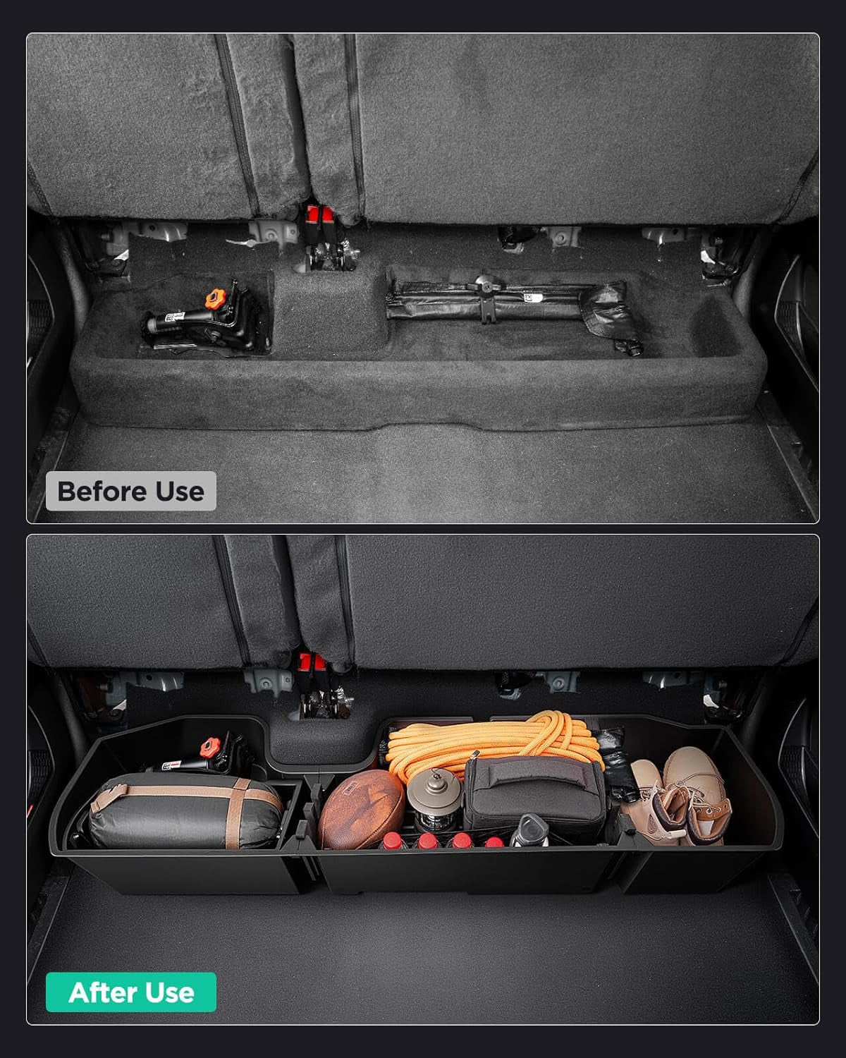 Truck Underseat Storage for Silverado Sierra: 2019-2026 Crew/Double Cab, Rear under Seat Organizer Tool Box Car Accessory for Chevy Silverado & GMC Sierra 1500 2500HD 3500HD (W/ Detach Bin & Mesh Net)