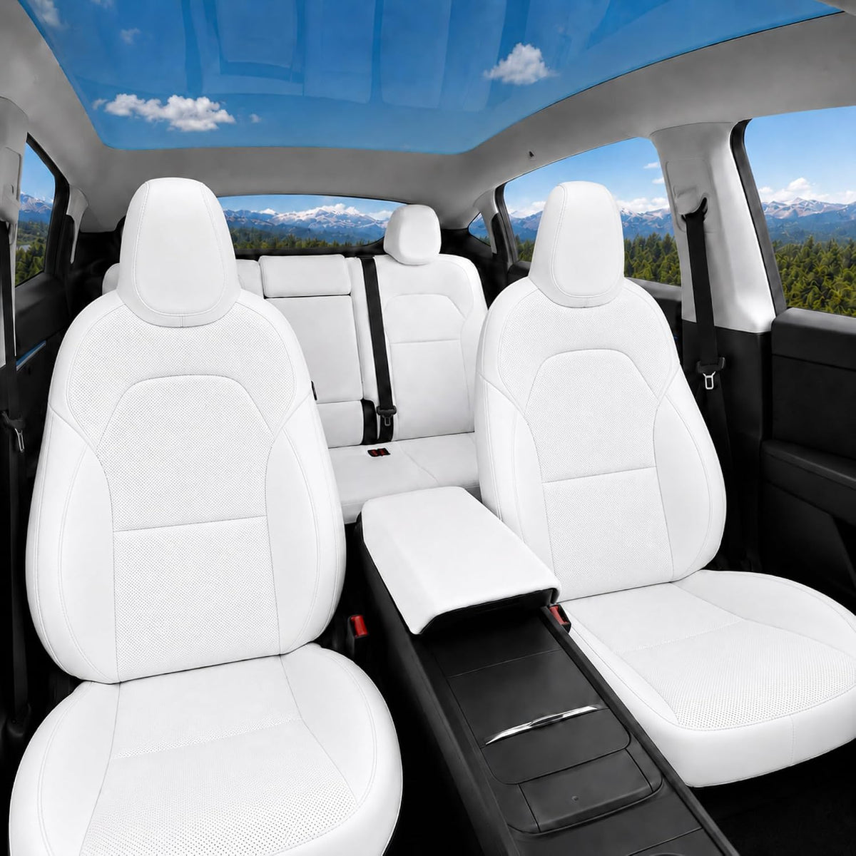 Tesla Model Y Seat Cover 2025 2026 Full Set (Half‑Pack White)