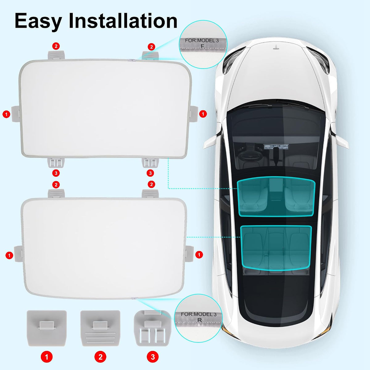 Tesla Model 3 2019-2023 Roof Sunshade, Foldable Sun Shade Cover