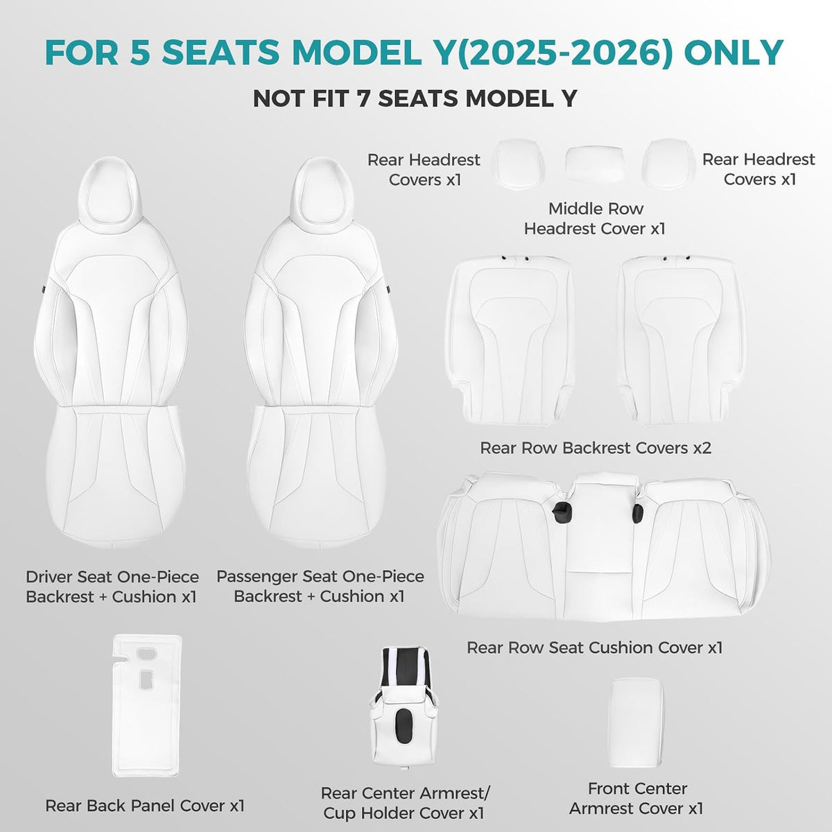 Custom for Tesla Model Y Juniper Seat Covers 2025-2026 White