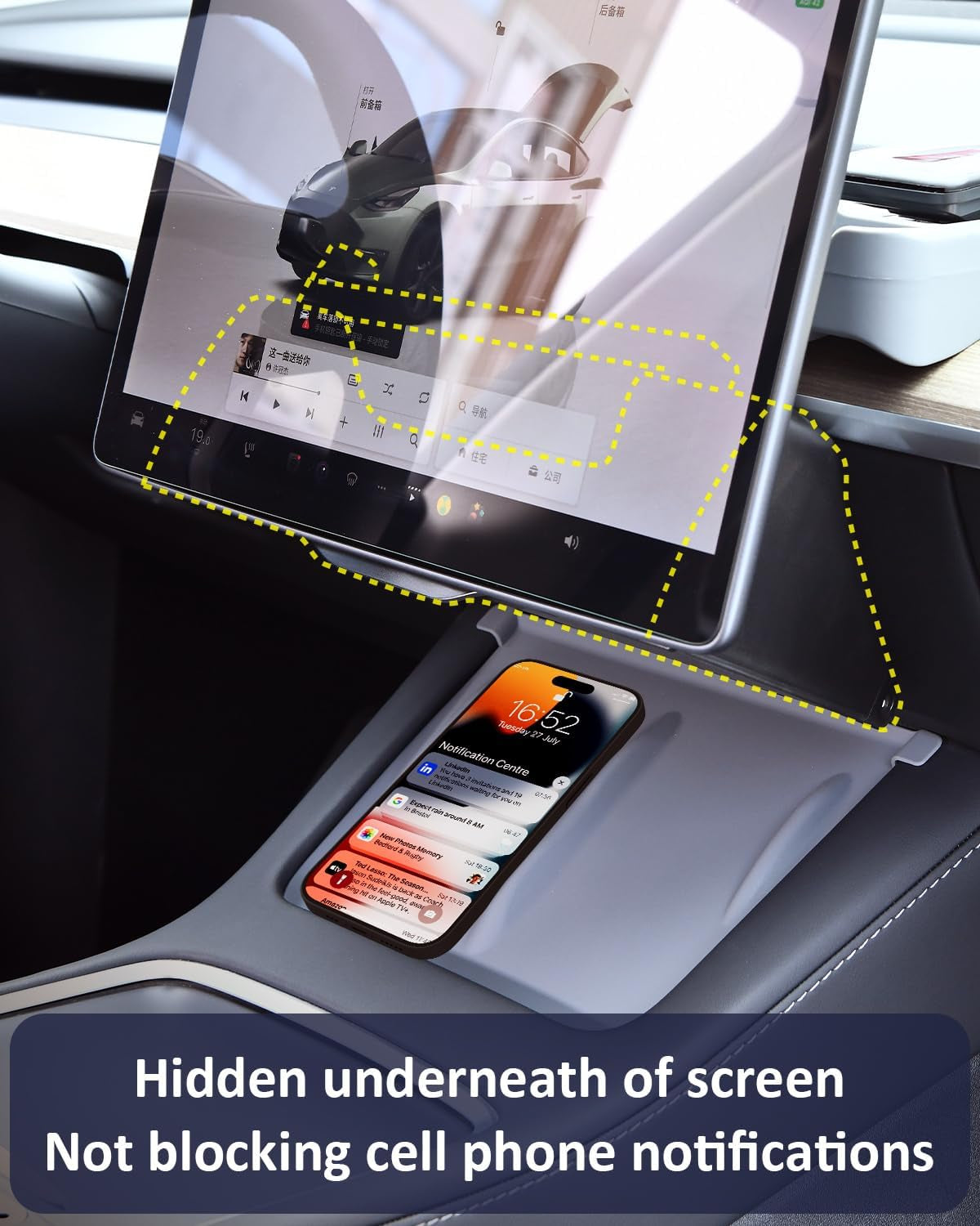 Hidden under Screen Storage for Tesla Model Y Model 3 Accessories 2020-2026