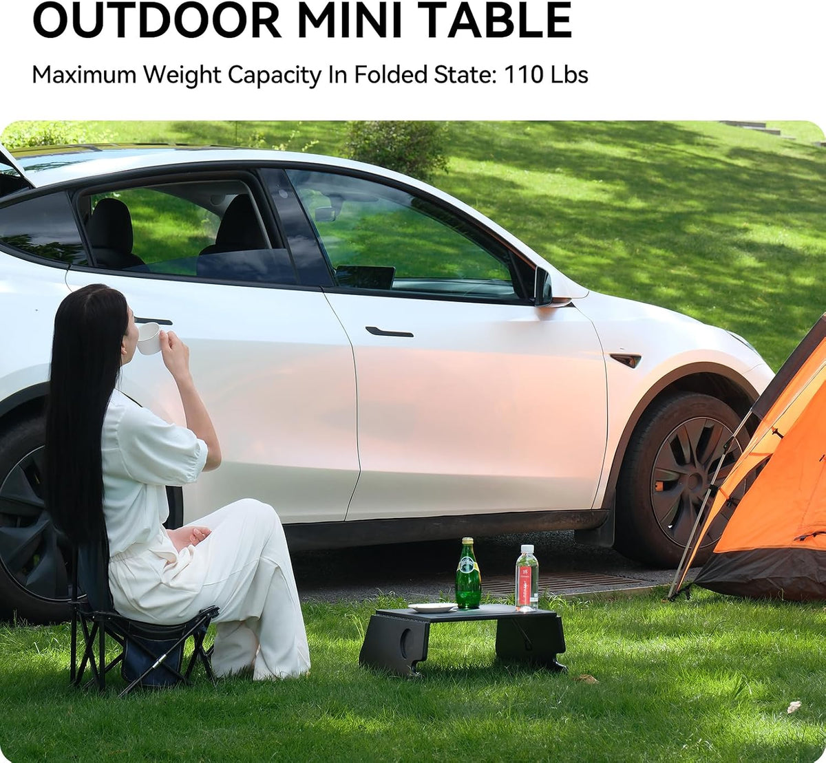 Foldable Desk Food Tray (Carbon Edition) for Tesla Model Y Model 3 S X Y Juniper Accessories- Upgraded Table with Support Leg for Dining, In-Car Work, Travel and Outdoor (1 Pack)