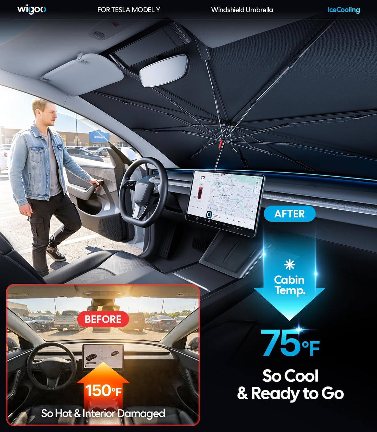 Windshield Sun Shade Umbrella for Tesla Model Y Juniper 2020–2026