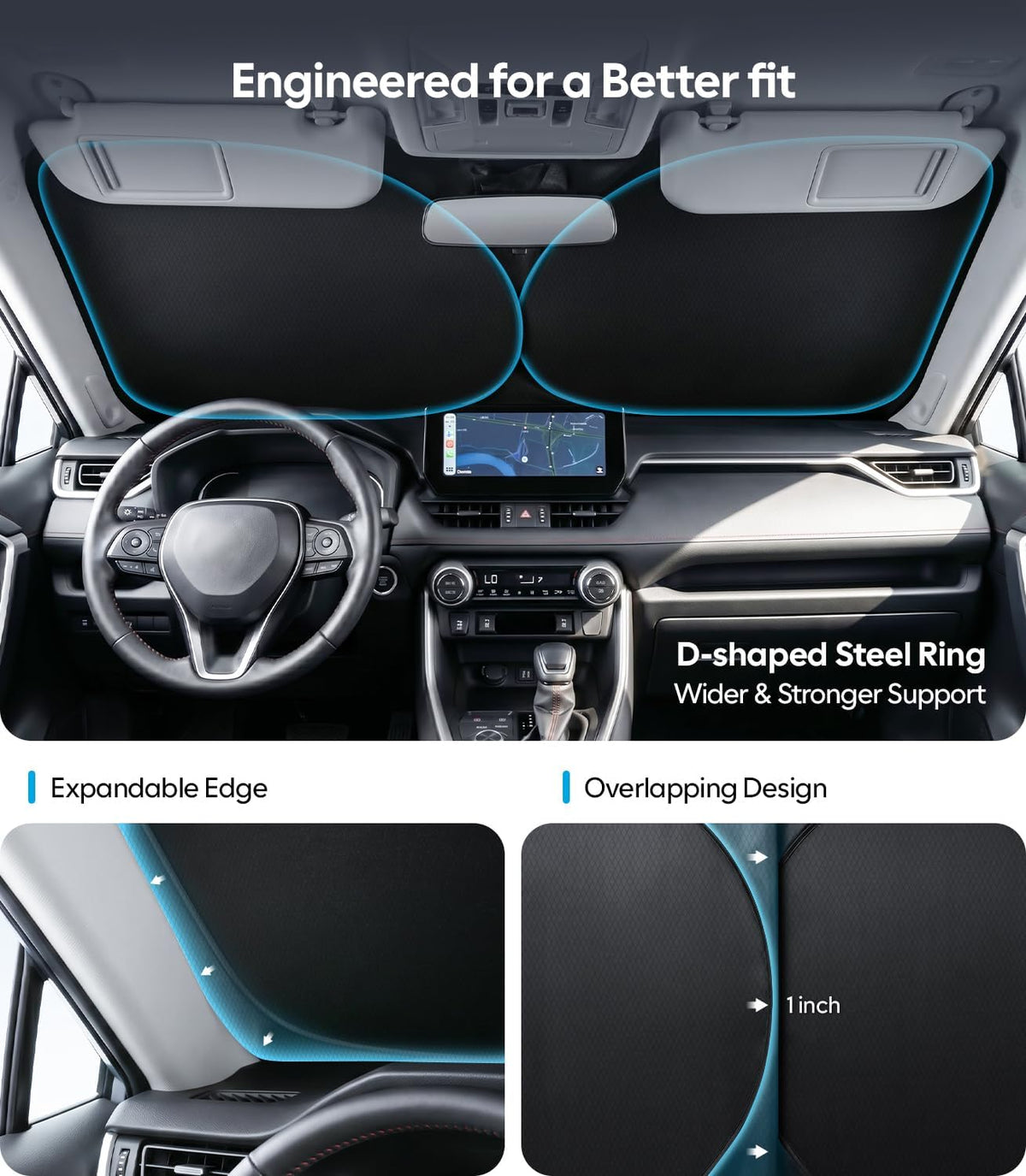 2026 Upgraded Universal Windshield Sun Shade for Cars, 100% Light Blocking 210D Oxford Sunshade, Foldable Heat Shield Keeps Interior Cool, Includes Storage Bag, XL (69" X 38")