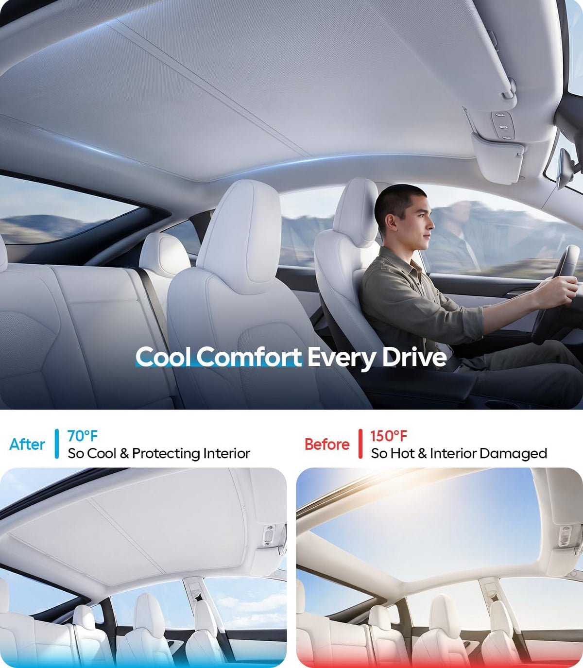 for Tesla Model Y Accessories Sunshade Roof, Interior Gray