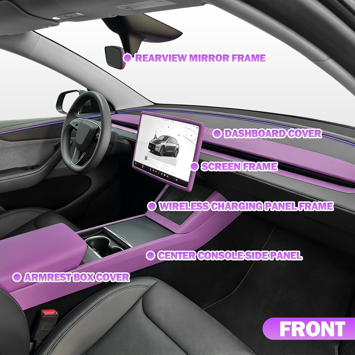 Purple Interior Covers Trims Kit for Tesla Model Y/3 Accessories 2024-2026