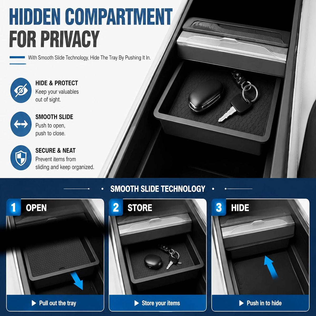 Tesla Model Y Juniper 2025-2026 13-Piece All-Weather Floor Mats & Double-Layer Center Console Organizer – Full Interior Protection & Smart Storage (Not for Standard)