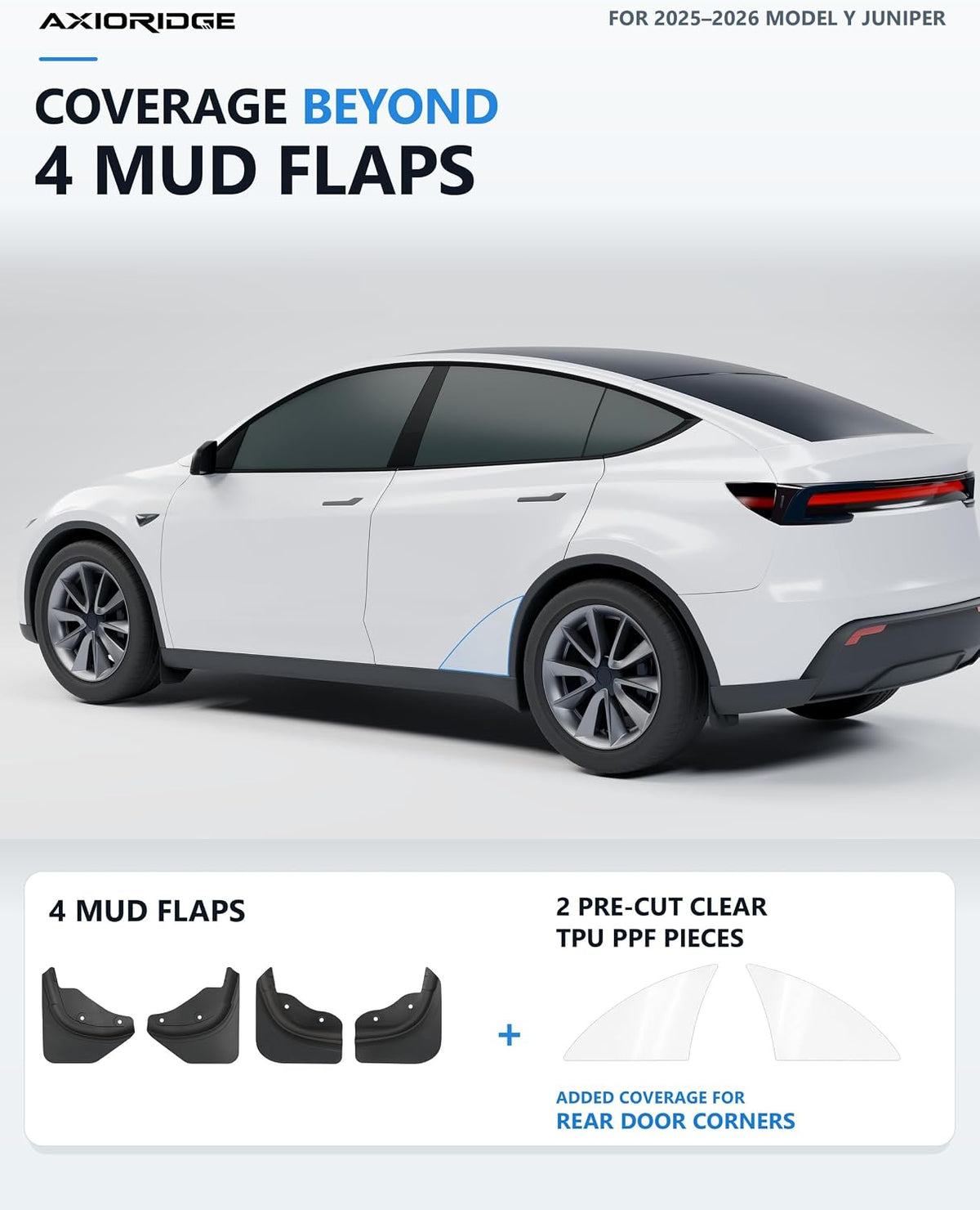 Flexible TPE Mud Flaps and TPU PPF Kit for 2025-2026 Tesla Model Y Juniper