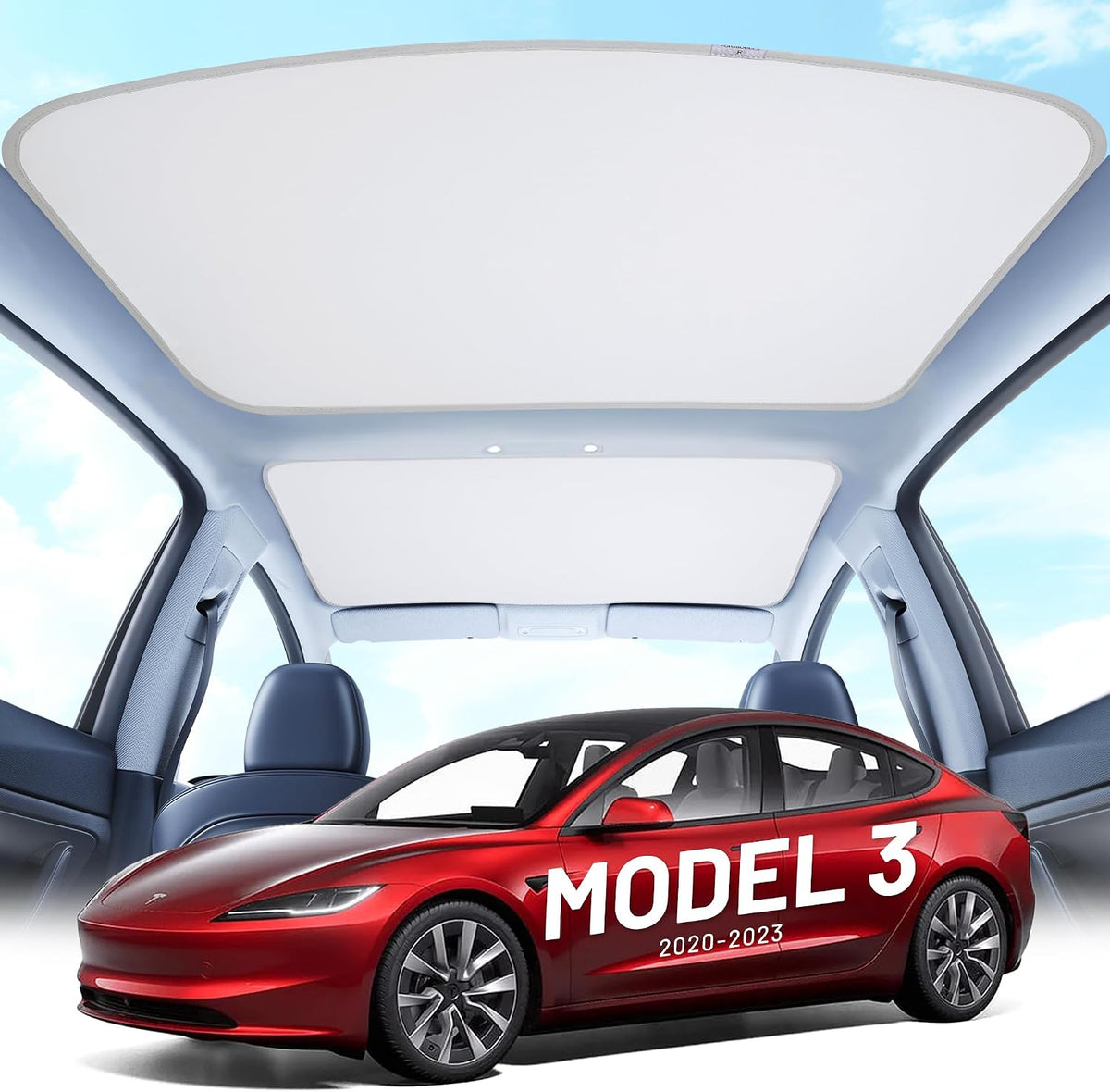 Tesla Model 3 2019-2023 Roof Sunshade, Foldable Sun Shade Cover