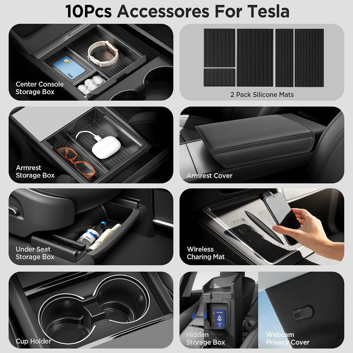 10PCS Console Organizer for Tesla Model Y Accessories 2026 2025
