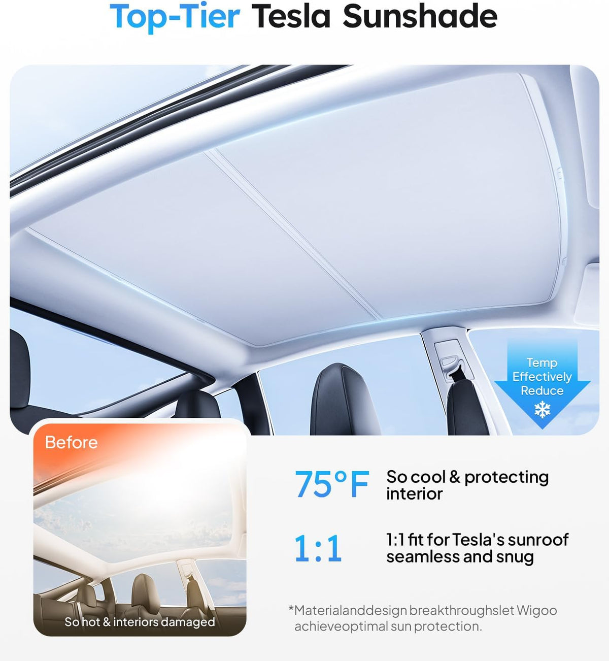 for Tesla Model Y Sunshade Roof Accessories, Light Gray