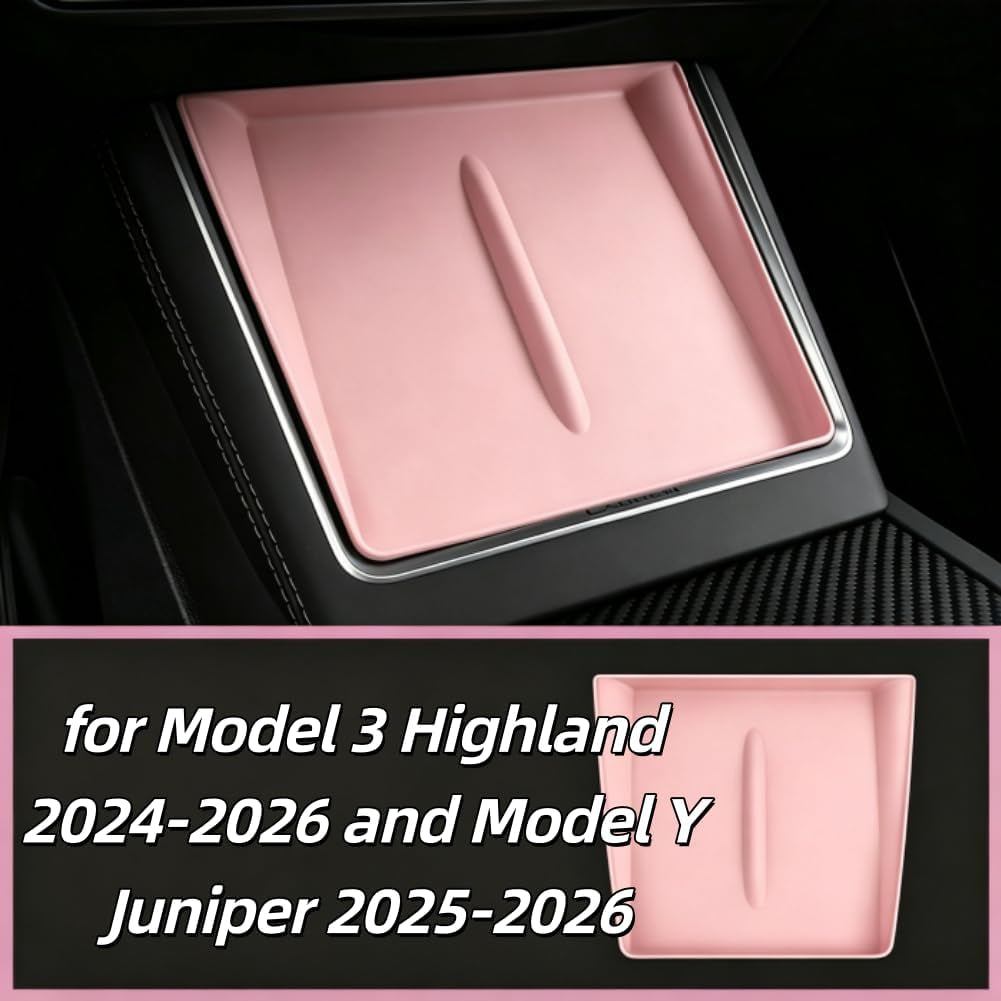 4PCS Silicone Interior Accessories for Tesla Model Y Juniper/Model 3 Highland Including Center Console Mat Cup Holder Insert Screen Edge Protector Frame Mirror Frame Protector (Pink)