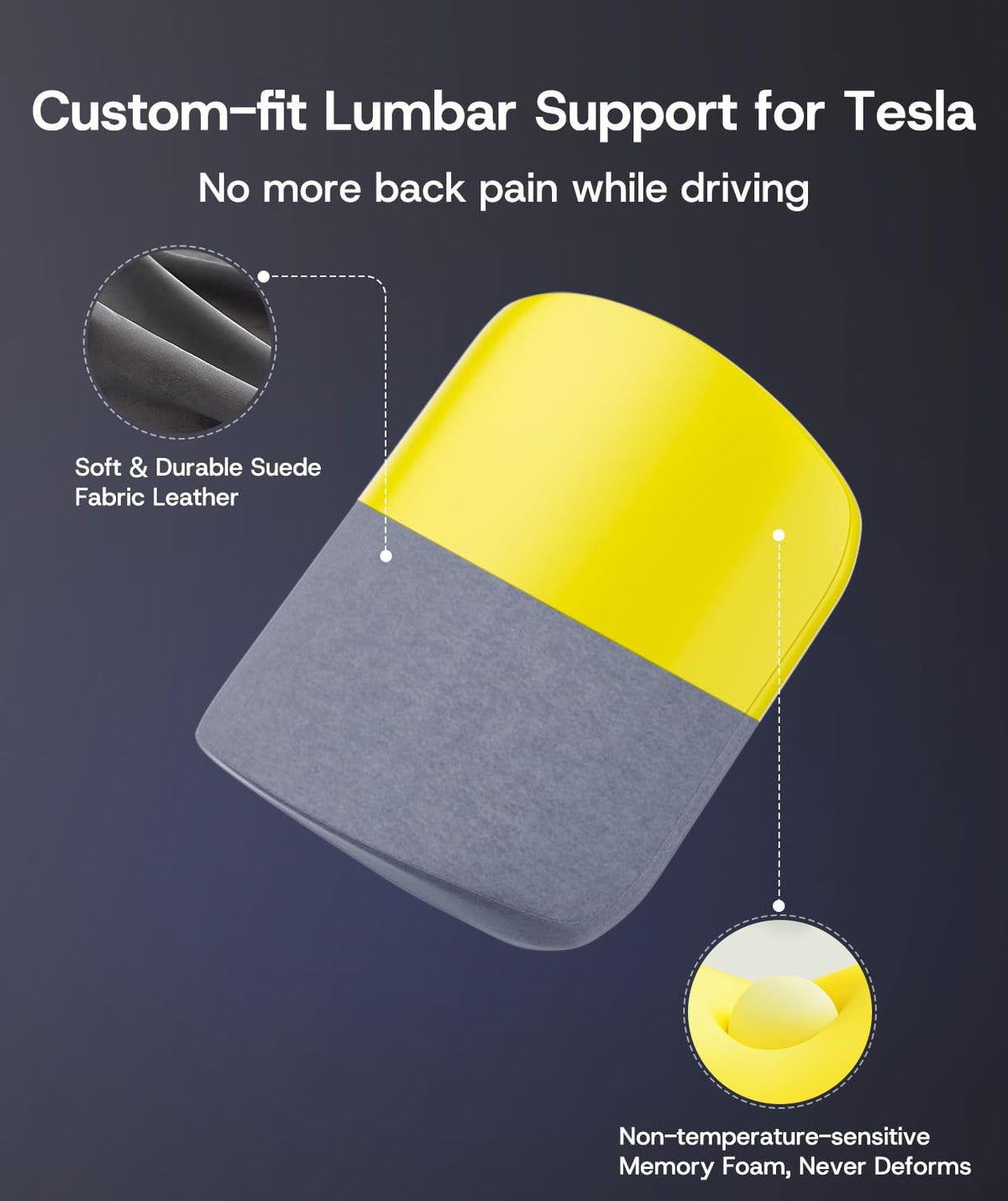 Car Headrest Pillow & Lumbar Support Pillow Set for Tesla Model 3/Y/S/X Accessories, Suede Memory Foam Neck & Back Support, Removable Washable Cover - 2PCS