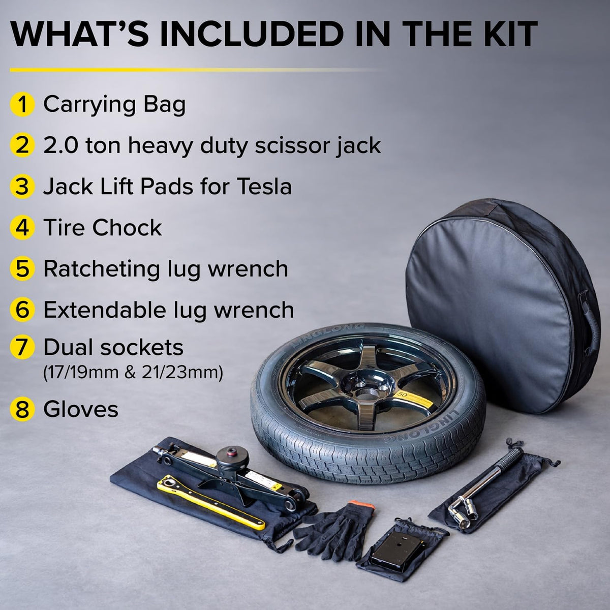 Spare Wheel Tire Kit Fits Tesla Model Y (2020-2026) + Juniper