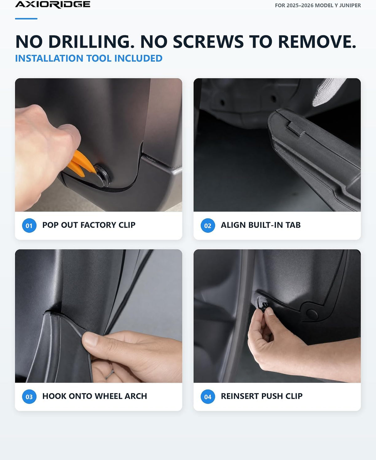 Flexible TPE Mud Flaps and TPU PPF Kit for 2025-2026 Tesla Model Y Juniper