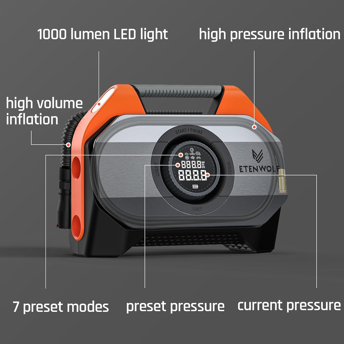 VORTEX S6 Tire Inflator Portable Air Compressor, Cordless Air Pump