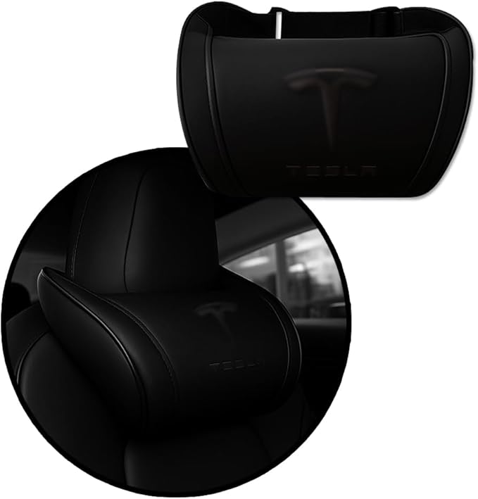 Car Headrest Neck Pillow Support Memory Foam Ergonomic Design Accessory for Driving Seat Fatigue Relief Compatible with Model S X 3 Y & Cybertruck - 1 Piece