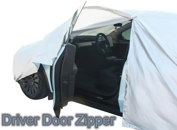 Car Cover Fit for 2017-2023 Tesla Model 3 - All-Weather Outdoor, Waterproof, UV & Rain Protection, Breathable Mesh Ventilation, Charging Port & Driver Side Zipper Access