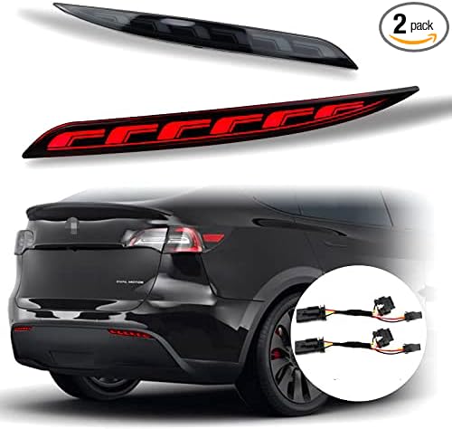 Red LED Rear Bumper Reflectors Fog Brake Tail Light Lamps Turn Signal Light Plug and play Kit for Tesla Model Y 2021 2022 Accessories (Smoked, Model Y)