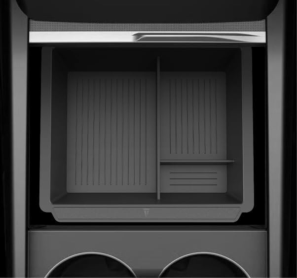 TUDIA Center Console Organizer Tray Designed for Tesla Model 3 2025/2024 (Highland) & Model Y 2025/2026 (Juniper) - [NOT Compatible with Model 3 2021-2023] Smooth Slide Storage with Silicone Lining