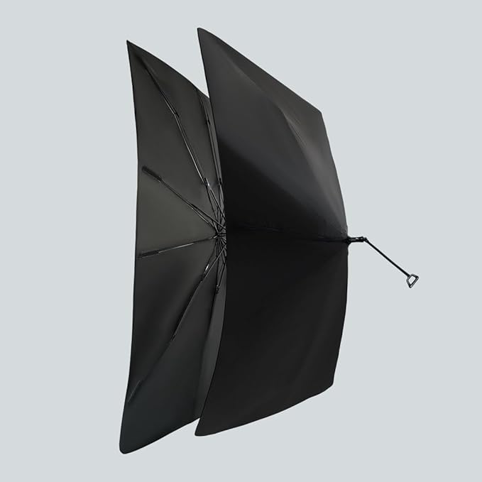 VION Tesla Model 3/Y Windshield Sunshade - Dual-Layer Full Blackout, Umbrella Style, Invisible Frame, Precise Fit, Easy Storage - Fits all Model Y and Model 3 - 2025 Upgraded Version