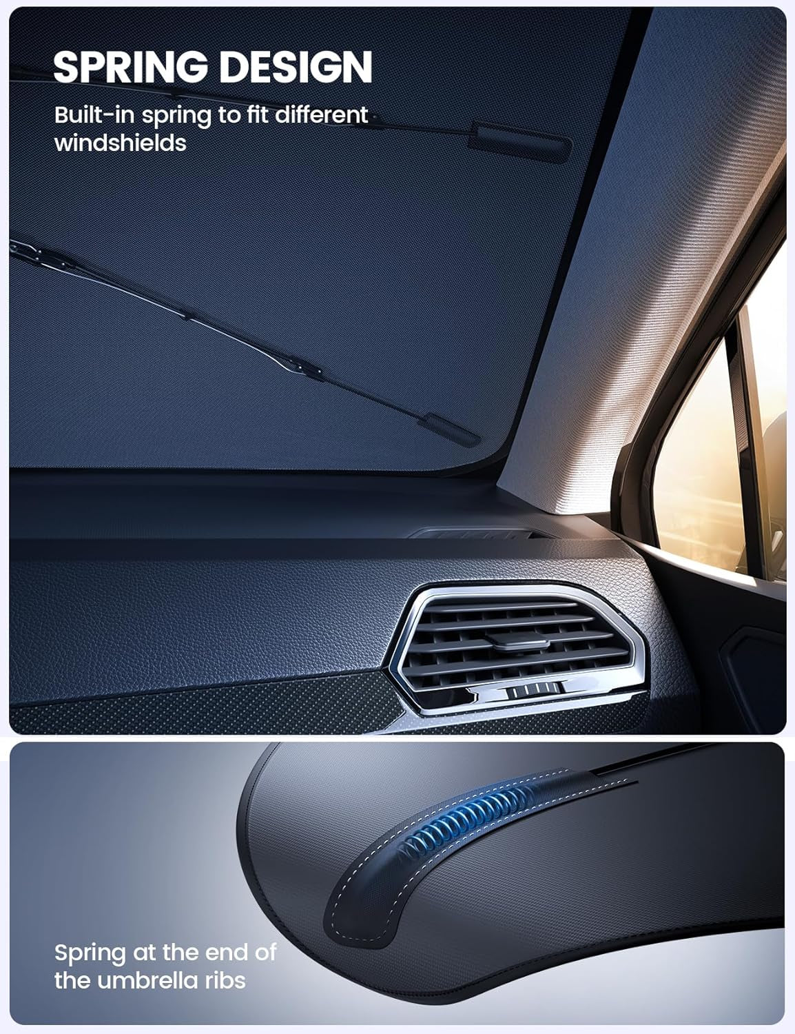 Tesla Model 3/Y Foldable Windshield Sunshade Umbrella UV Block 10-Rib Frame
