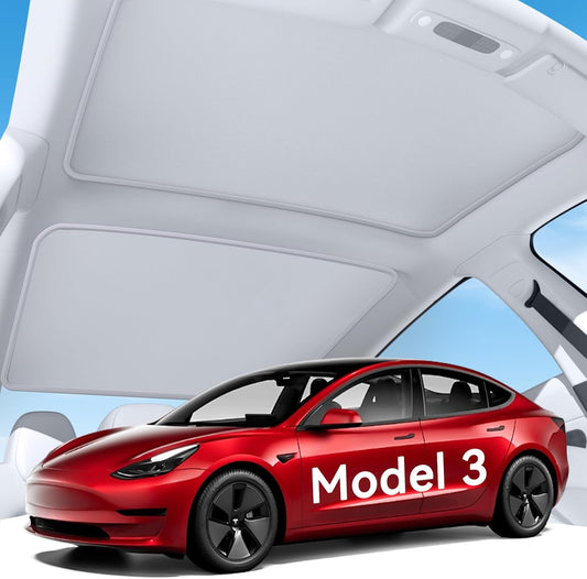 2026 Upgrade Sunshade Roof for Tesla Model 3 2021-2026, [Graphene Infused Fabric & UPF 50+ & No-Sag] 1:1 Fit Heat Insulation Glass Roof Sun Shade for Tesla Model 3 Accessories, Gray, 2PCS