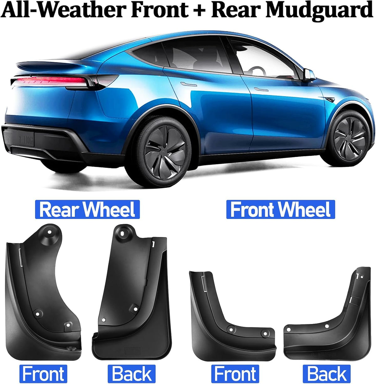 Mud Flaps for 2025-2026 Tesla Model Y Juniper, Black, Set of 4