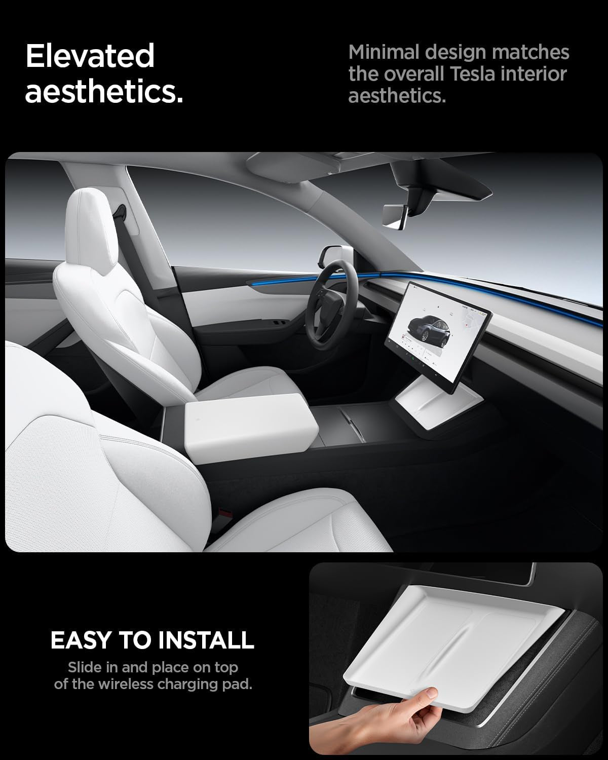 Wireless Charging Pad Cover for Tesla Model Y Juniper/Yl - White
