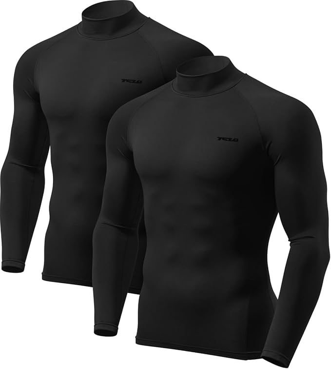 TSLA Men's Thermal Long Sleeve Compression Shirts, Mock/Turtleneck Winter Sports Running Base Layer Top