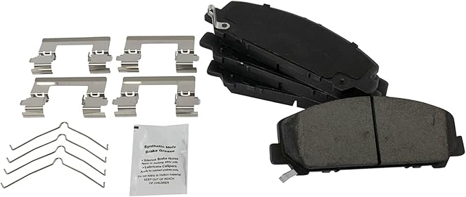 TRQ Front Brake Pads Ceramic Hardware Wear Sensor Compatible with 2011-2013 Infiniti QX56 2014-2024 QX80 2012-2024 Nissan Armada 2011-2024 Titan 2022-2024 Titan XD 2011-2012 Suzuki Equator