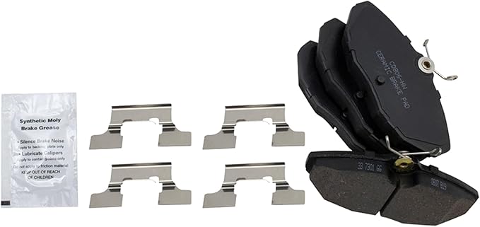 TRQ Rear Ceramic Brake Pad Set Includes Contact Point Grease and Hardware Compatible with 00-06 Lincoln LS 00-06 Jaguar S-Type 04-05 XJ8 04 Vanden Plas 02-05 Ford Thunderbird