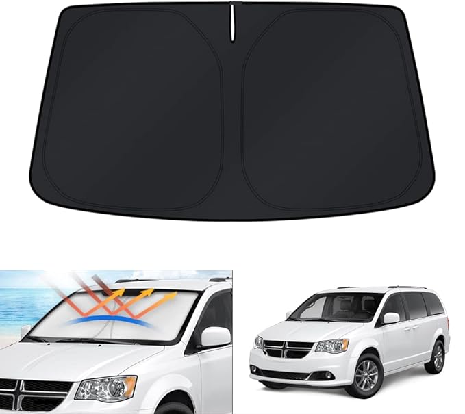 KUST Windshield Sun Shade for Dodge Caravan Mini Van 2008-2018 2019 2020 (NOT for Dodge Grand Caravan) Window Accessories Sunshade Sun Visor Protector Foldable Block UV Rays