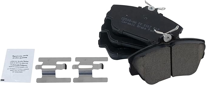 TRQ Front Brake Pads Ceramic Hardware Compatible with 1994-2007 Ford Taurus 1996-1997 Thunderbird 1995-2002 Lincoln Continental 1993-1998 Mark VIII 1996-1997 Mercury Cougar 2001-2005 Sable
