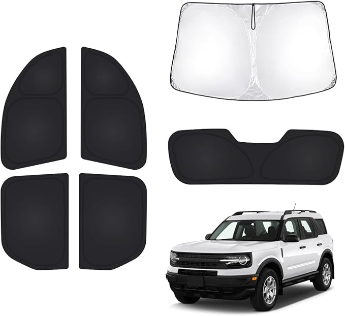 T TGBROS Windshield Sun Shade for Ford Bronco Sport 2021-2023 2024 Car Window Shades Thicken UV Block and Blackout Privacy Foldable Sunshades 6PCS Accessories Keep Cool Sun Visor Covers