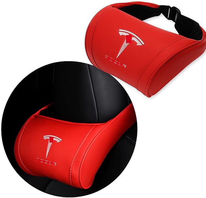 Car Headrest Neck Pillow Support Memory Foam Ergonomic Design Accessory for Driving Seat Fatigue Relief Compatible with Model S X 3 Y & Cybertruck - 1 Piece