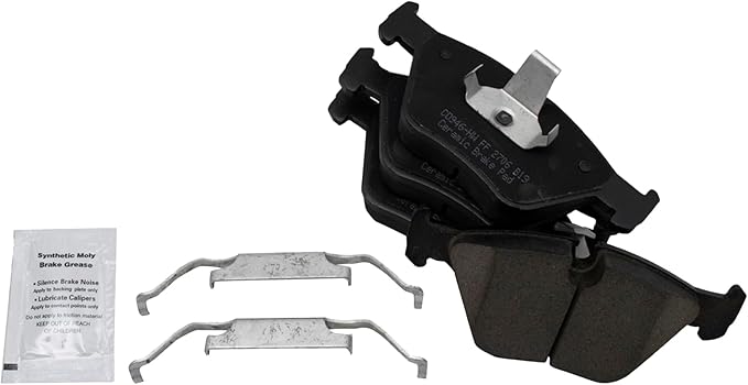TRQ Front Brake Pads Ceramic Hardware Compatible with 2001-2006 BMW 330Ci 2001-2005 330i 330xi 2004-2010 X3 2006-2008 Z4
